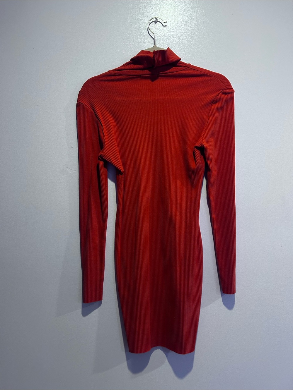 Long Sleeve Ribbed Turtleneck Dress — Red